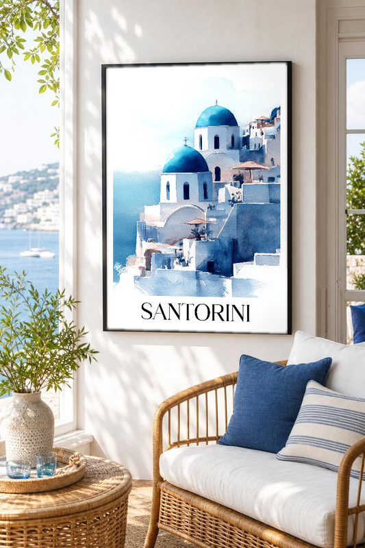 Santorini | Vintage Travel Framed Poster Print