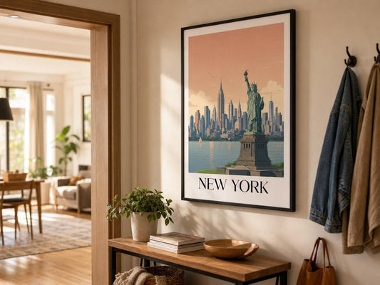 New York Skyline | Vintage Travel Framed Poster Print