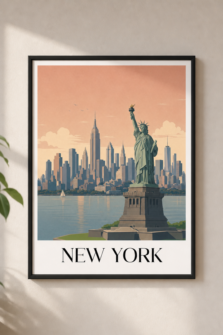New York Skyline | Vintage Travel Framed Poster Print