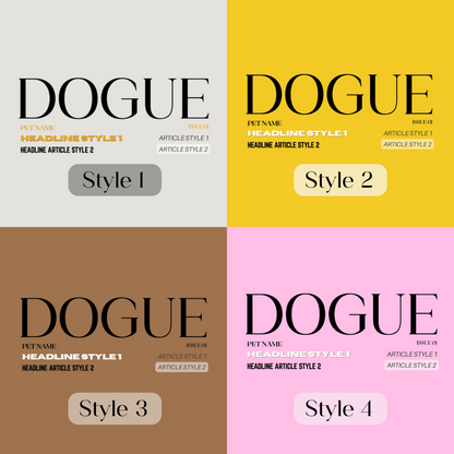 Four different styles of 'DOGUE' text on a white background