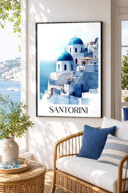 Santorini | Vintage Travel Framed Poster Print