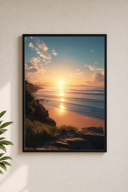 Golden Hour Beach | Coastal Sunset Framed Poster Prints