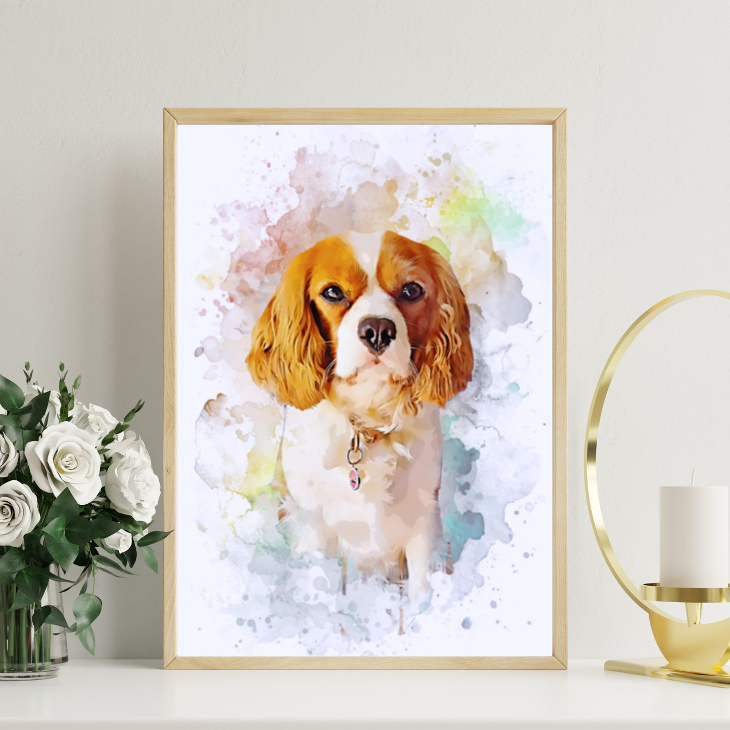 Customised Watercolour Pet Portrait – Ready-to-Hang Framed Pet Art