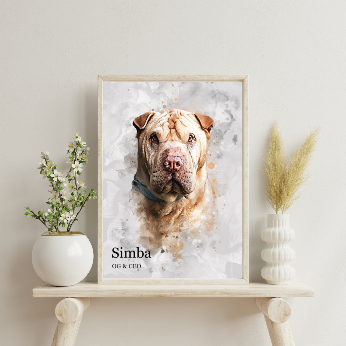 Customised Watercolour Pet Portrait – Ready-to-Hang Framed Pet Art
