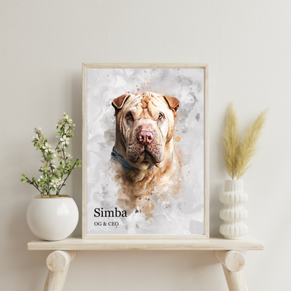 Customised Watercolour Pet Portrait – Ready-to-Hang Framed Pet Art